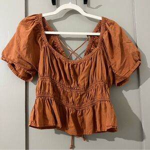 Free People corset puffy sleeve cropped top 🧡✴️